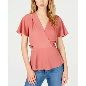 Monteau Womens Petite Flutter-Sleeve Peplum Tank Top Dark Mauve Medium NWT
